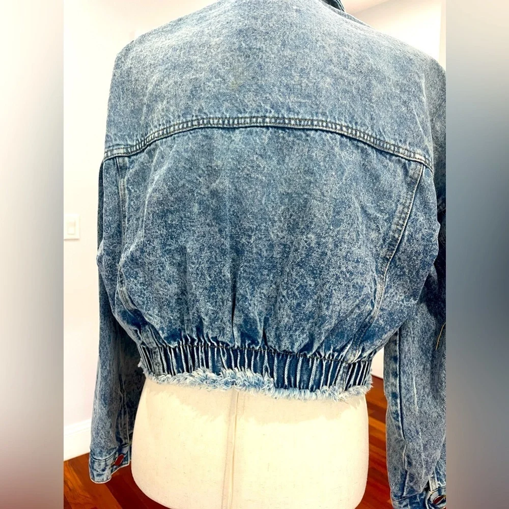 Highway Jeans Denim Jacket Shredded Cropped With Elastic Size L - Picture 5 of 9